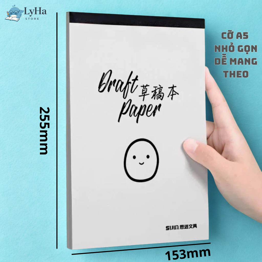 Sổ Tay Ghi Chú 200 trang , Giấy Nháp Trơn Xé A5 , Giấy Vẽ Tranh 80gsm Lật Dọc – Bìa Kraft giấy trắng cho học sinh