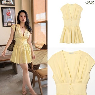 Đầm vàng tay hến dáng ngắn(Sẵn vàng Xs, trắng M)
