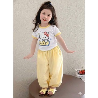 Set Bé Gái Kitty Áo Thun + Quần  Đũi Ống Phồng – Mặc Mát, Dễ Thương size 9-25kg