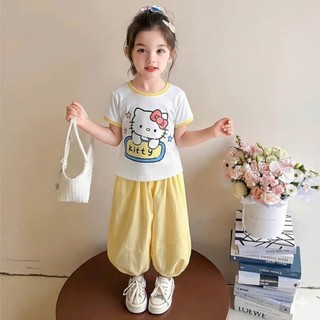 Set Bé Gái Kitty Áo Thun + Quần  Đũi Ống Phồng – Mặc Mát, Dễ Thương size 9-25kg