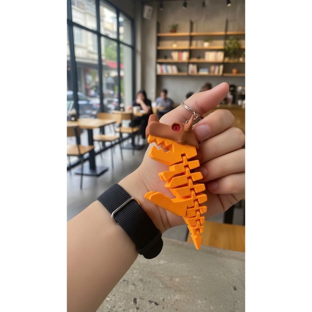 Móc Khóa Khủng Long Khớp Nối Linh Hoạt 3D Độc Lạ Dễ Thương - in 3D Nhựa PLA An Toàn