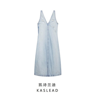 Đầm denim dáng dài cổ V