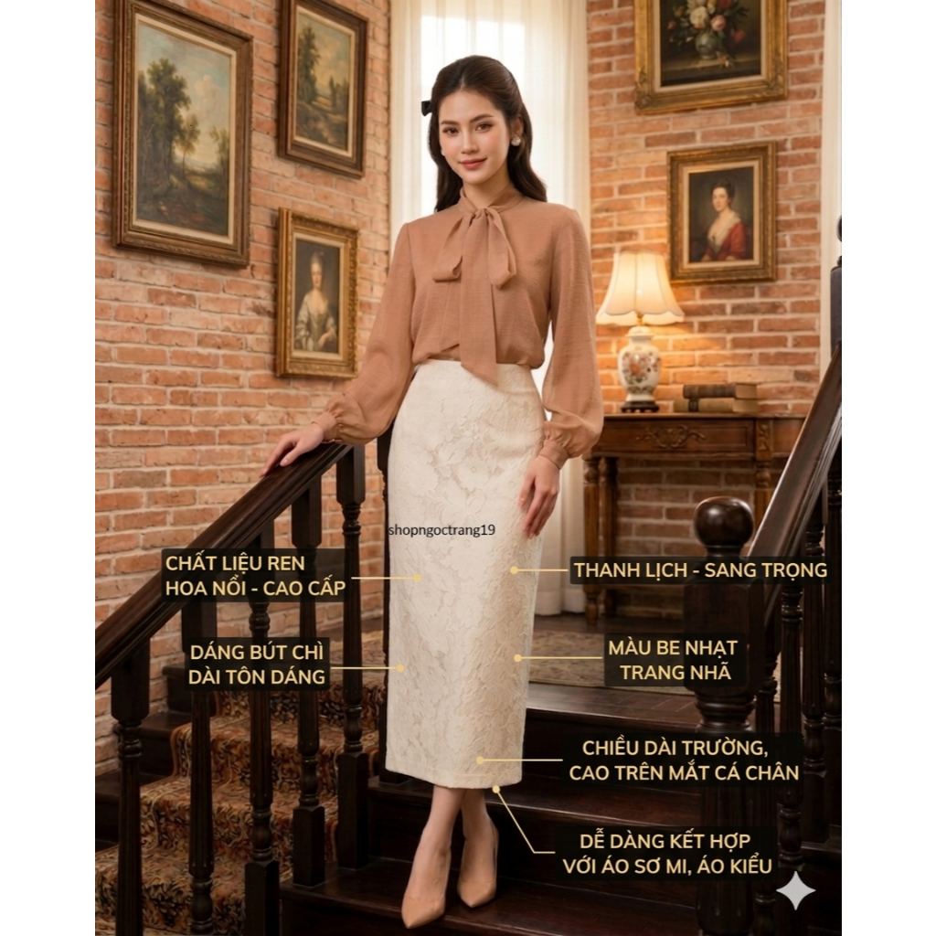Chân Váy Bút Chì Công Sở Ren 2 Lớp Thời Trang Phong Cách SHOPNGOCTRANNG19 CV09