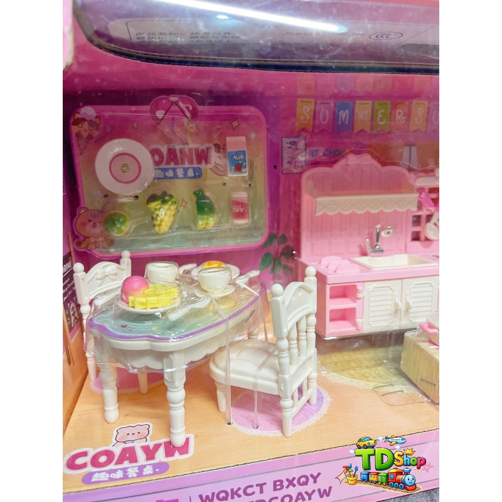Bộ đồ chơi nhà búp bê thỏ mini cho bé gái, set phòng tắm & bếp đầy đủ phụ kiện, đồ chơi an toàn 3+