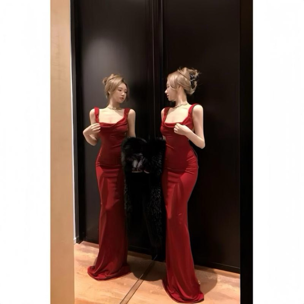 Đầm dây ôm NƠ SAU HỞ LƯNG đệm mút nơ sau hở lưng dáng dài và ngắn chất Ladong Xuân Mai s