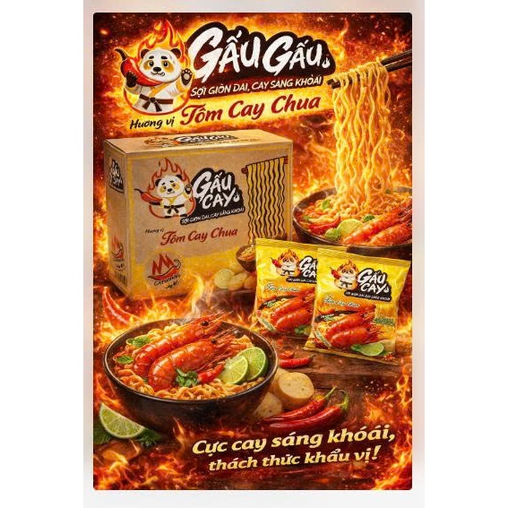 Mì Gấu Cay Tôm Cay Chua – Mì Ăn Liền Sợi Dai Giòn, Vị Cay Kích Thích, Thơm Ngon Tiện Lợi Giá Tốt