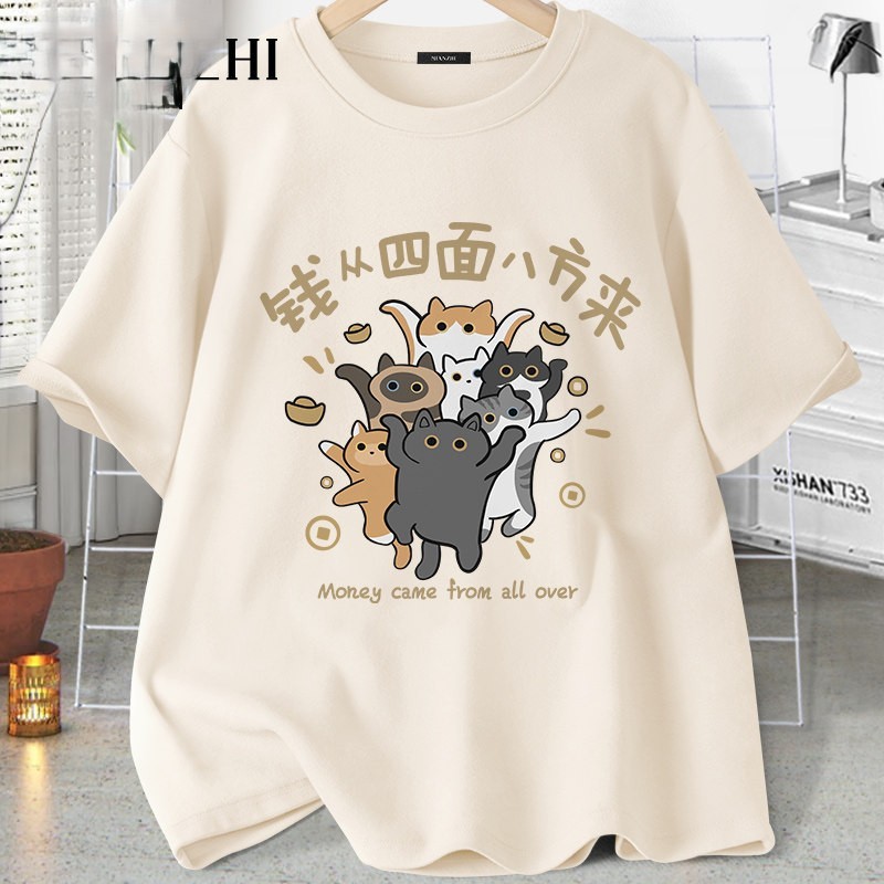 Áo thun nữ HappyTee - Những chú Mèo vui nhộn - Money came from all over