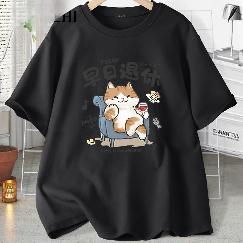 Áo thun nữ HappyTee - Chú Mèo ngồi Thư giãn - Life is movement