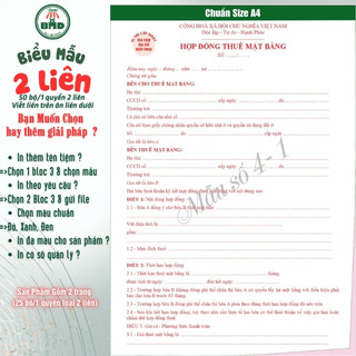 Hợp đồng cho thuê Nhà/Căn Hộ/Mặt Bằng 2 liên(A4)-Bloc 1(in sẵn) & Bloc 3( in tên) hoặc theo thiết kế