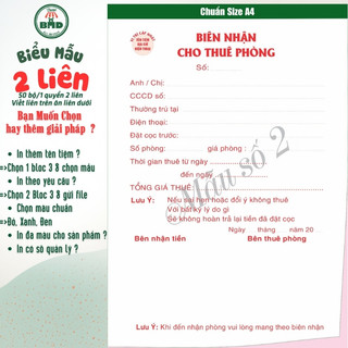 Hợp đồng cho thuê Nhà/Căn Hộ/Mặt Bằng 2 liên(A4)-Bloc 1(in sẵn) & Bloc 3( in tên) hoặc theo thiết kế