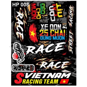 sticker mini chữ race và nhiều tem nhỏ dán lên điện thoại ...;.