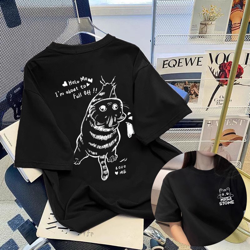 Áo thun nữ HappyTee - Áo thun Chú Mèo Nasa Stote - Helo Me, I'm about to Full Off