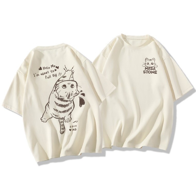 Áo thun nữ HappyTee - Áo thun Chú Mèo Nasa Stote - Helo Me, I'm about to Full Off