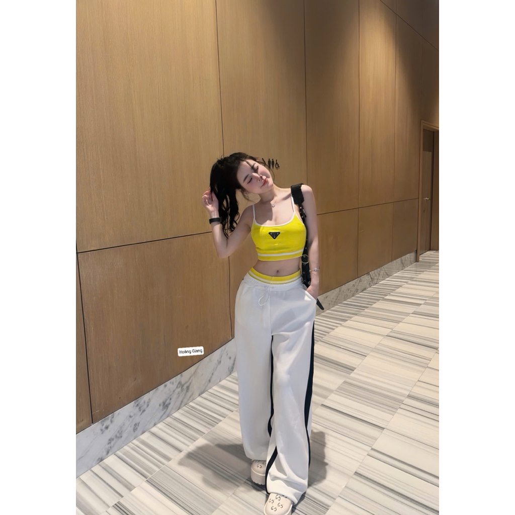 Set bộ đồ thể thao áo 2 dây croptop mix quần xuông trẻ trung