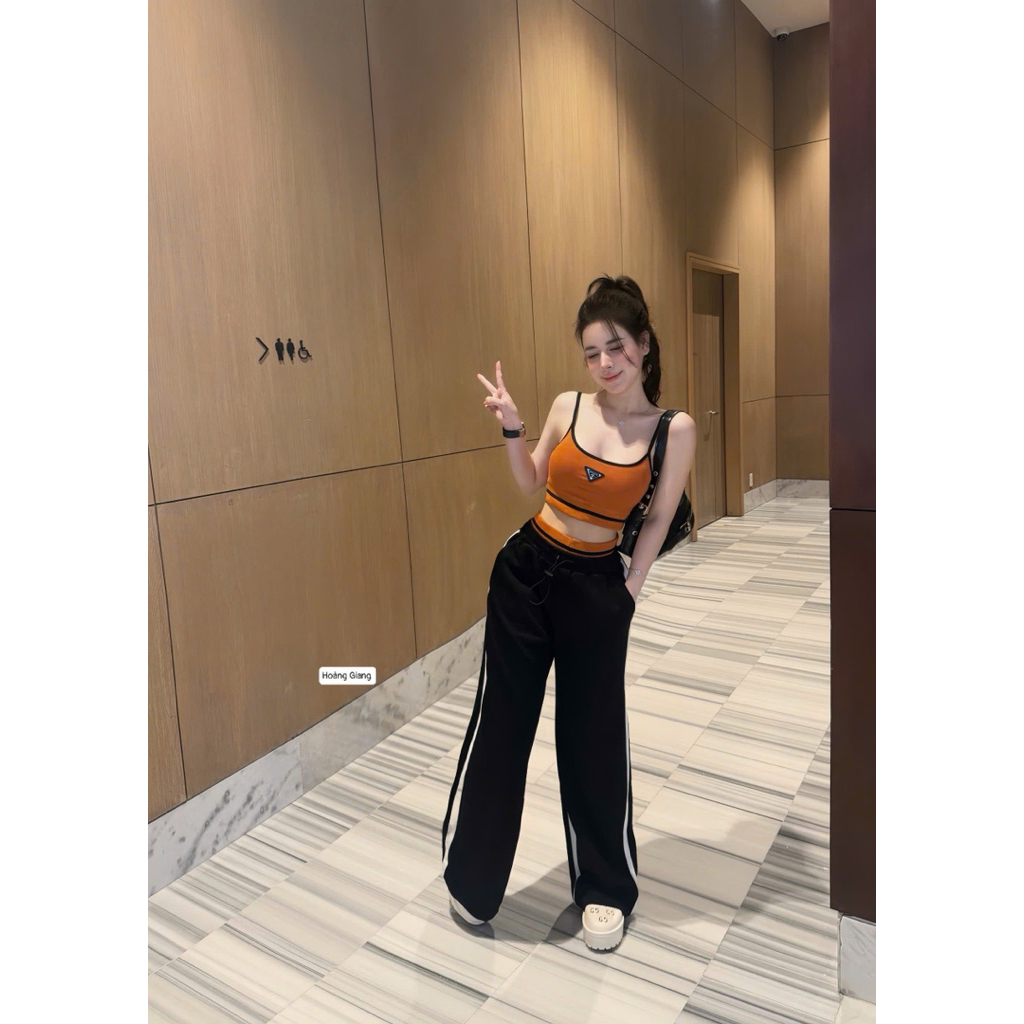 Set bộ đồ thể thao áo 2 dây croptop mix quần xuông trẻ trung