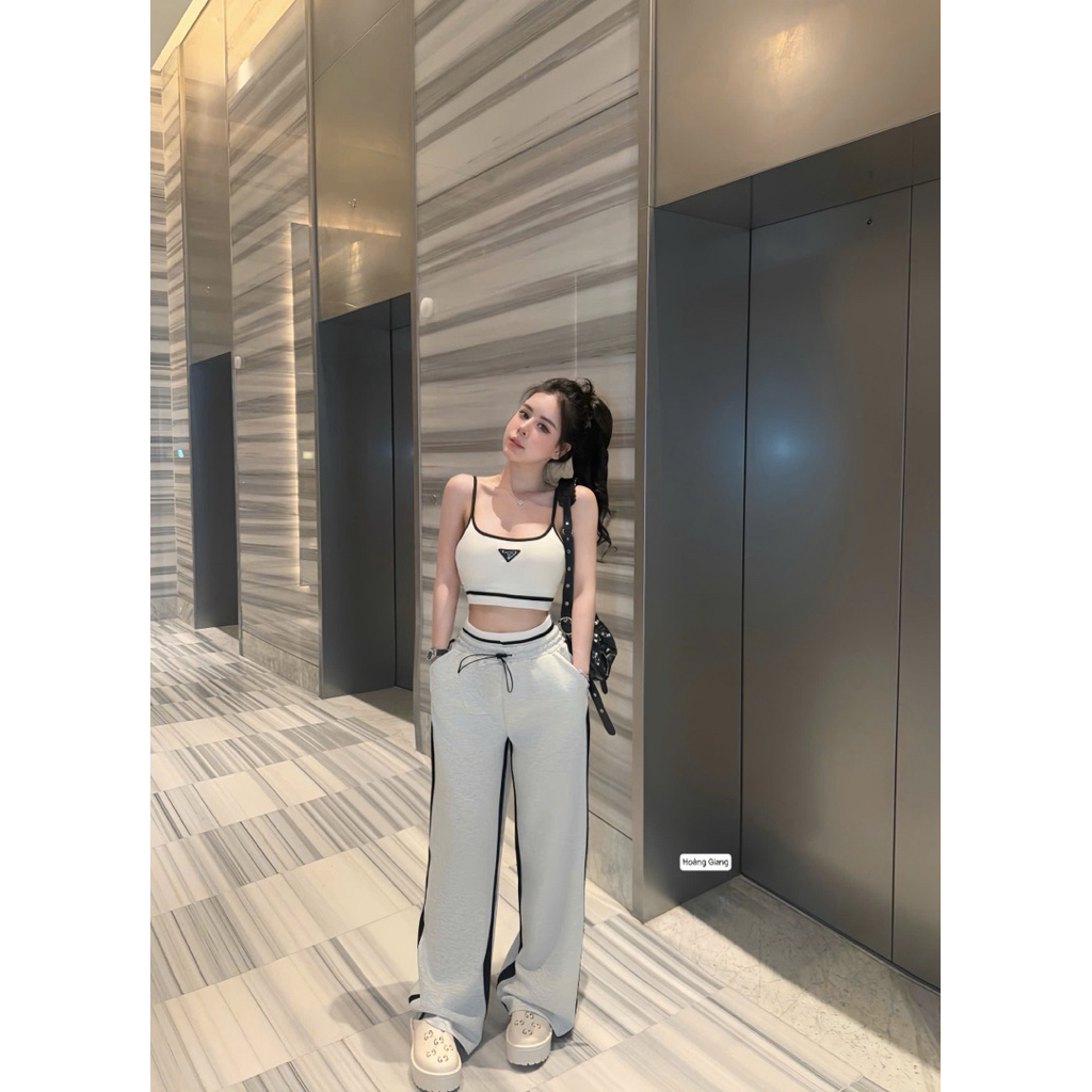 Set bộ đồ thể thao áo 2 dây croptop mix quần xuông trẻ trung