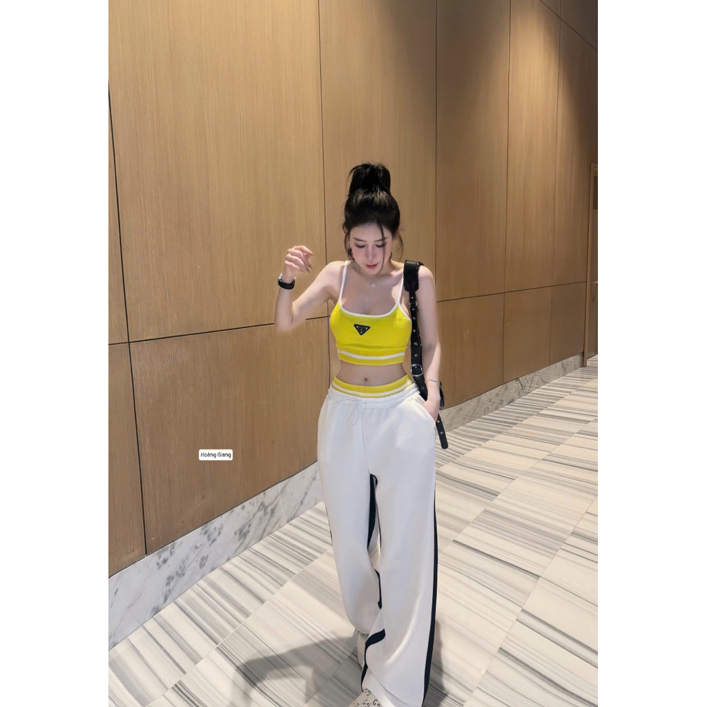 Set bộ đồ thể thao áo 2 dây croptop mix quần xuông trẻ trung