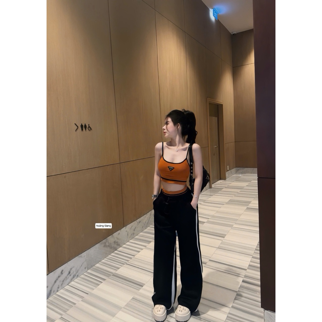 Set bộ đồ thể thao áo 2 dây croptop mix quần xuông trẻ trung