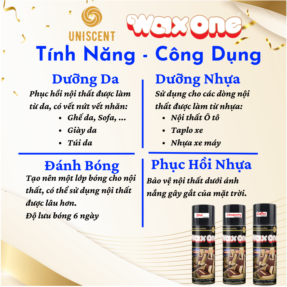 Combo 3 CHĂM SÓC XE- Xịt Dưỡng Bóng Lốp - Vệ Sinh Da/Nỉ - Xịt Bóng Nhựa/Da Wax One