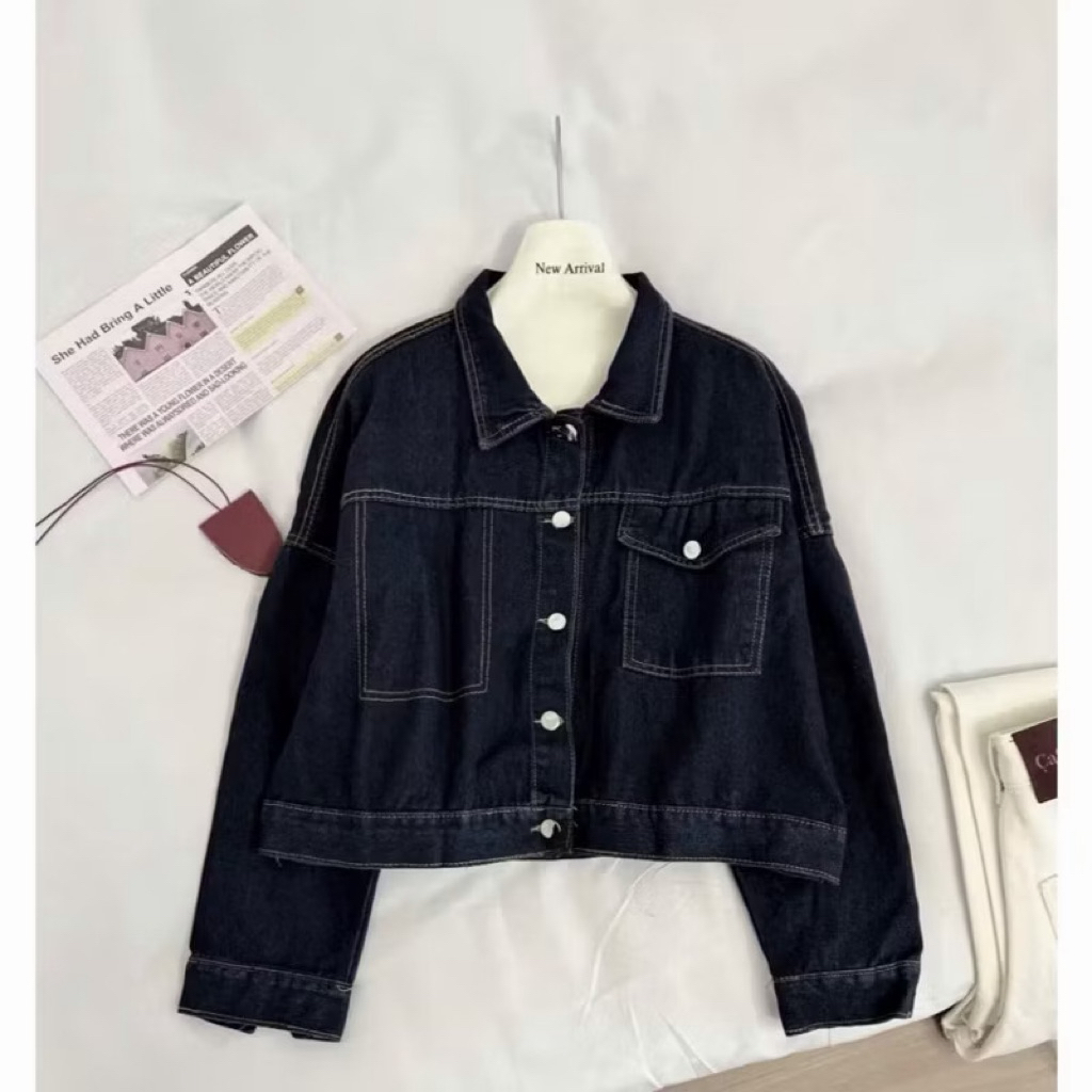 Áo Khoác Bò Nữ Xanh Denim Phối Tay Nâu, Áo Khoác Jean Form Hàn Quốc Dáng Lỡ Siêu Hot #J8037 #J8039 CHEZI HOUSE
