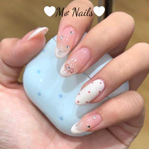 Nail Box Thiết Kế Móng Úp, Móng Giả Dễ Thương Fench Chấm Bi Nền Thạch Hồng M47
