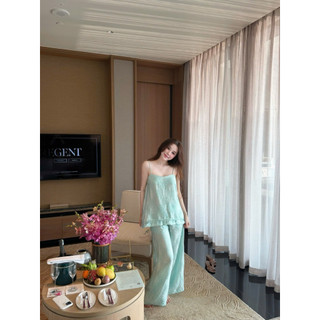 Set Tơ Tằm Áo 2 Dây Mix Quần Suông