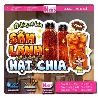 Decal Trang Trí Sâm Lạnh Hạt Chia, Tranh Dán Quán Nước, Cà Phê, Dán Tường, Tủ, Kính, Xe Đẩy - Decal Chịu Được Mưa Nắng.