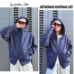Áo Hoodie Zip Cổ Cao, Khoác Nỉ cotton lót bông, form BOXY Nam Nữ OM.MOON, vải mềm mịn
