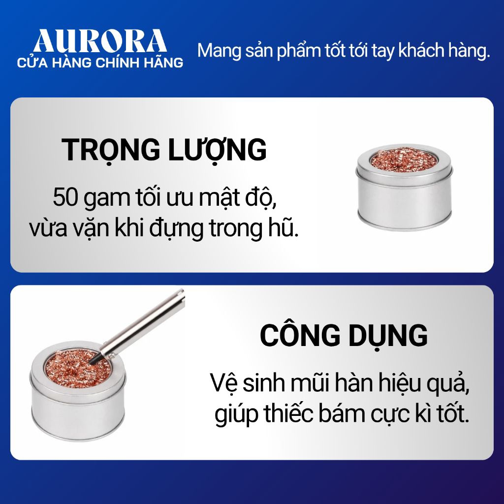 Bùi nhùi đồng làm sạch mũi hàn, mỏ hàn - hộp 50g