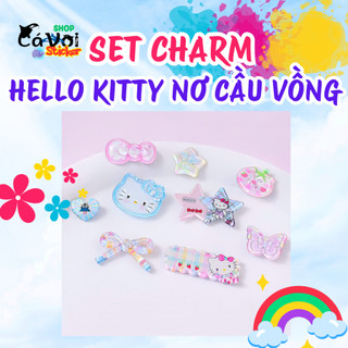 Set Charm Hello Kitty Pastel Trong Suốt Cute Kawaii Mini – Charm Nơ Cầu Vồng Ngôi Sao Dâu Tây Trang Trí Dép