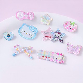 Set Charm Hello Kitty Pastel Trong Suốt Cute Kawaii Mini – Charm Nơ Cầu Vồng Ngôi Sao Dâu Tây Trang Trí Dép