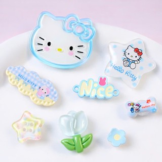 Set Charm Mèo Hello Kitty Xanh Pastel Cute Kawaii Mini – Charm Ngôi Sao Nice Hoa Trong Suốt Trang Trí Dép