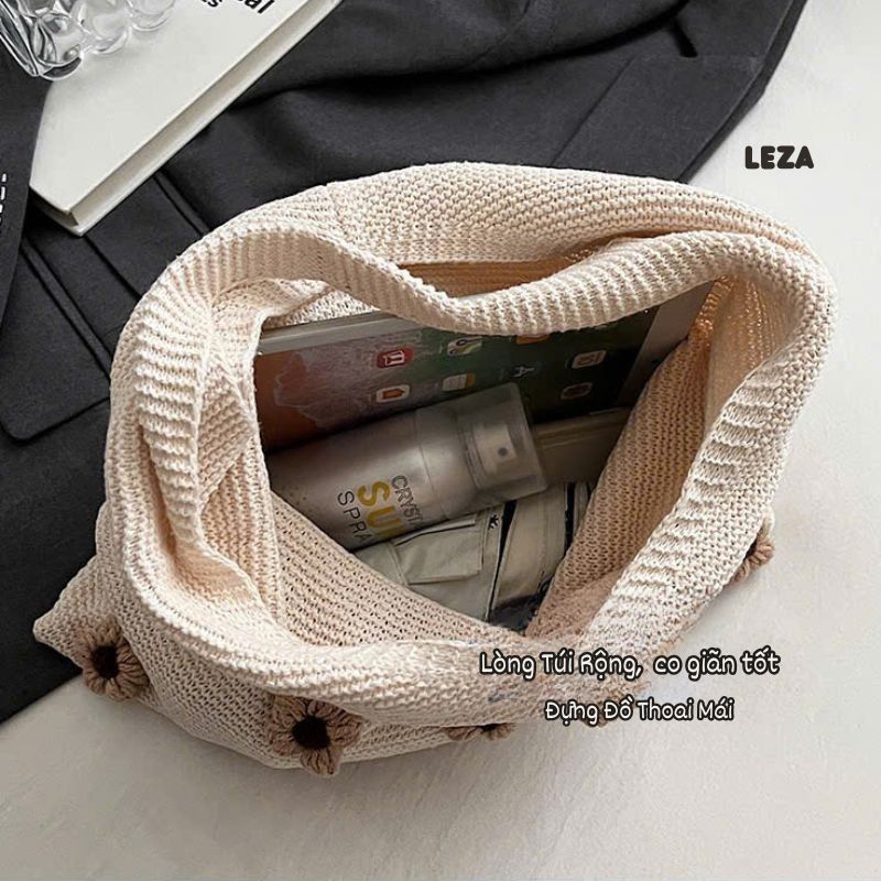 LEZA - Túi Tote Len Đan/Dệt Kim Phong Cách Hàn Quốc Cho Nữ Nhẹ Nhàng Cá Tính