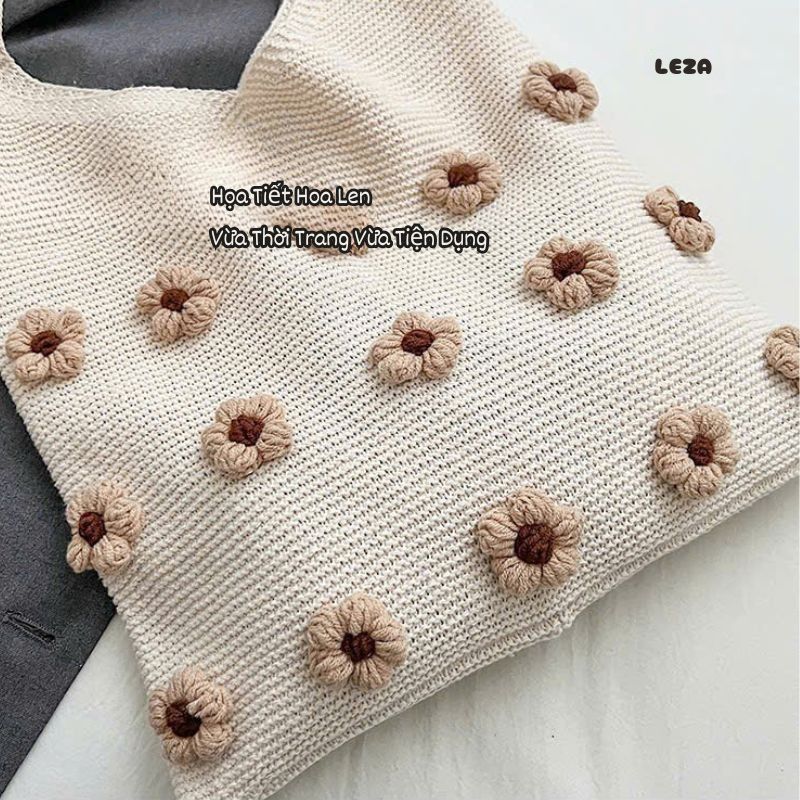 LEZA - Túi Tote Len Đan/Dệt Kim Phong Cách Hàn Quốc Cho Nữ Nhẹ Nhàng Cá Tính