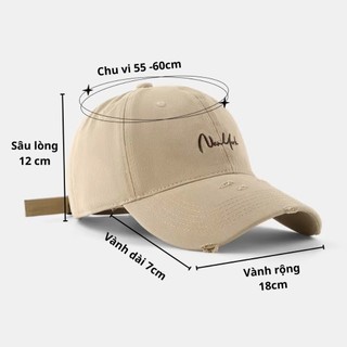 Mũ Lưỡi Trai Nam Nữ New York Basic Phối Rách Cá Tính, Nón Kết Thời Trang Đẹp Unisex Phom Cứng Trẻ Trung