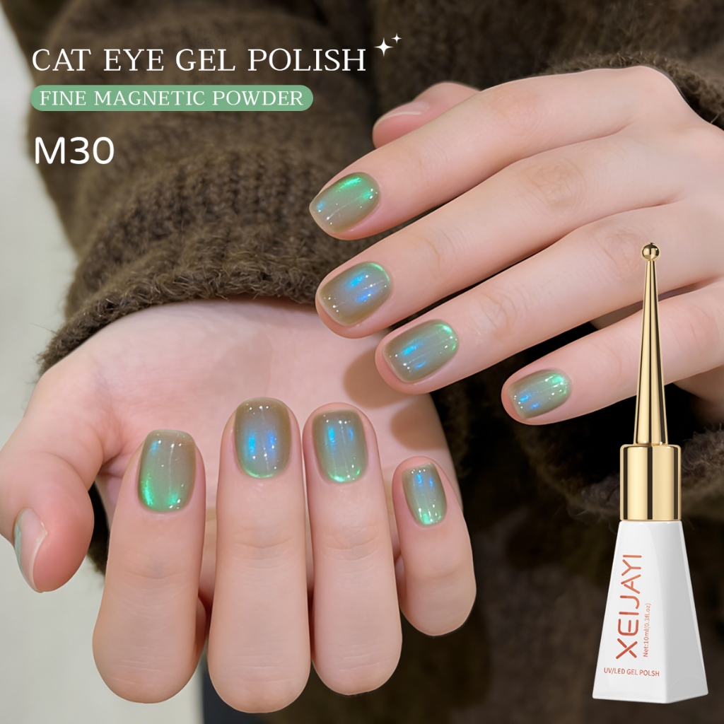 XEIJAYI 10ml - Sơn móng tay dạng gel mắt mèo màu xanh bạc hà Aurora, bền màu và thời trang, thích hợp để tự làm.
