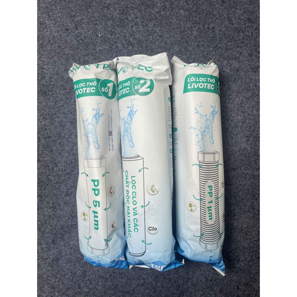 Bộ 3 Lõi Lọc Nước 123 Livotec Dùng Cho Máy Có 3 Cốc Lọc 10 inch Máy Livotec, Karofi, Kangaroo Thường- Hàng Chính Hãng