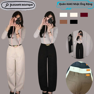 Quần KAKI Nhật Ống Rộng ELEGANTE Siêu Dày Dặn Không Phai Không Nhăn Nhúm Che Khuyết Điểm Đôi Chân Cực Tốt