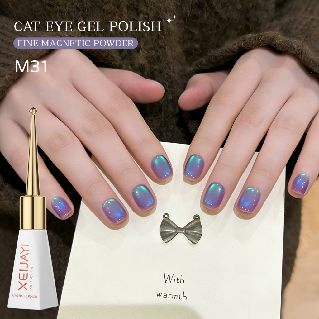 XEIJAYI 10ml - Sơn móng tay dạng gel mắt mèo tím xanh Aurora, thích hợp sử dụng tại nhà và trong salon.