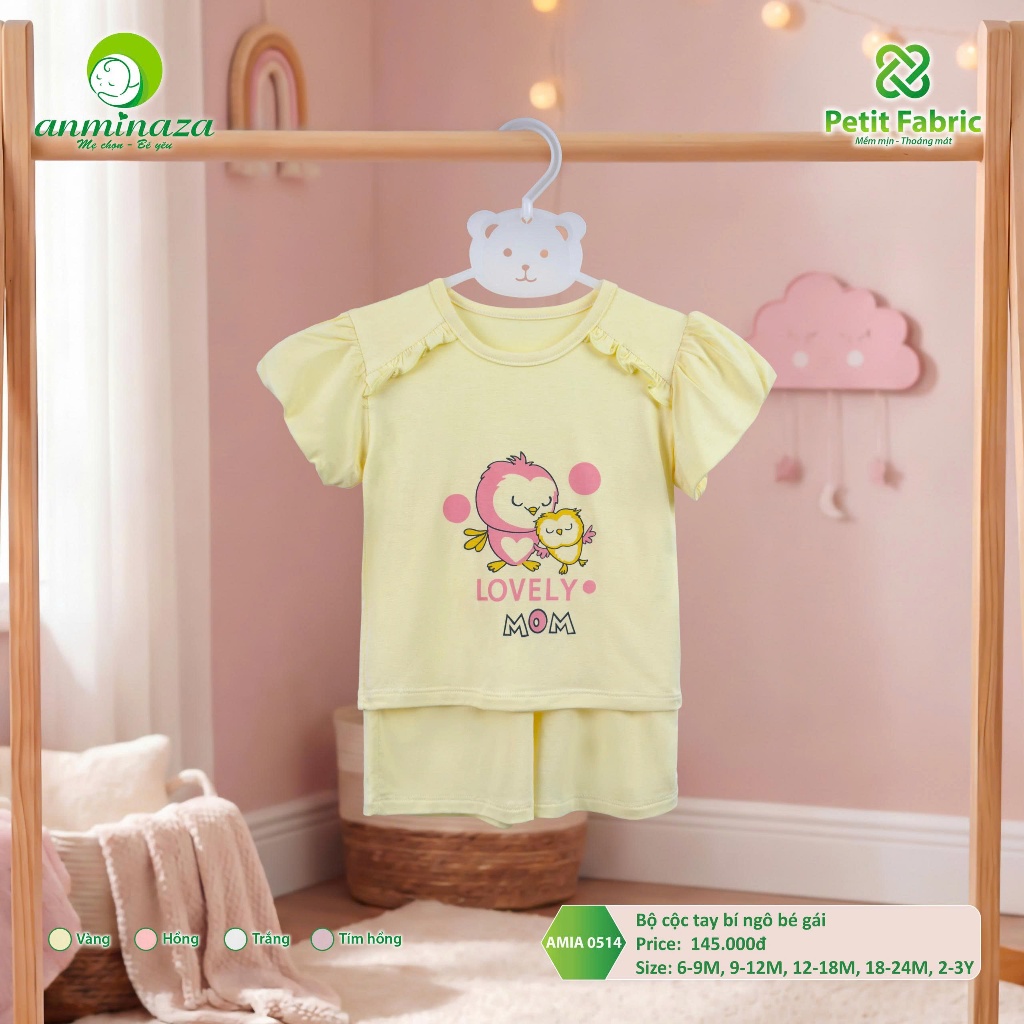 Bộ Cộc Tay Bí Ngô Bé Gái Anminaza Chất Vải Tre Petit Mềm Mại Thoáng Mát - Hàng Chính Hãng AMIA0514