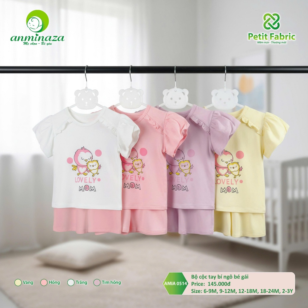 Bộ Cộc Tay Bí Ngô Bé Gái Anminaza Chất Vải Tre Petit Mềm Mại Thoáng Mát - Hàng Chính Hãng AMIA0514