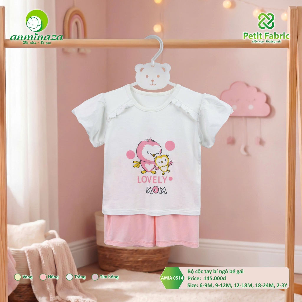 Bộ Cộc Tay Bí Ngô Bé Gái Anminaza Chất Vải Tre Petit Mềm Mại Thoáng Mát - Hàng Chính Hãng AMIA0514