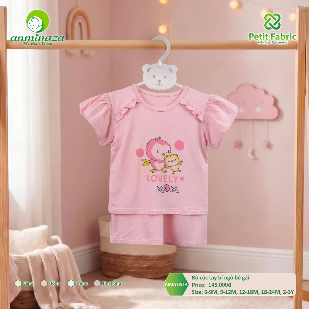 Bộ Cộc Tay Bí Ngô Bé Gái Anminaza Chất Vải Tre Petit Mềm Mại Thoáng Mát - Hàng Chính Hãng AMIA0514