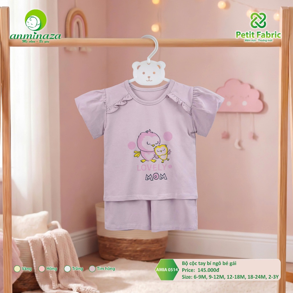 Bộ Cộc Tay Bí Ngô Bé Gái Anminaza Chất Vải Tre Petit Mềm Mại Thoáng Mát - Hàng Chính Hãng AMIA0514