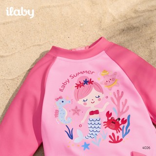 [TẶNG TÚI] Bộ đồ bơi bé gái dài tay ILABY HCM họa tiết nàng tiên cá chất liệu thun lạnh co giãn chống nắng [4026]