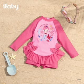 [TẶNG TÚI] Bộ đồ bơi bé gái dài tay ILABY HCM họa tiết nàng tiên cá chất liệu thun lạnh co giãn chống nắng [4026]