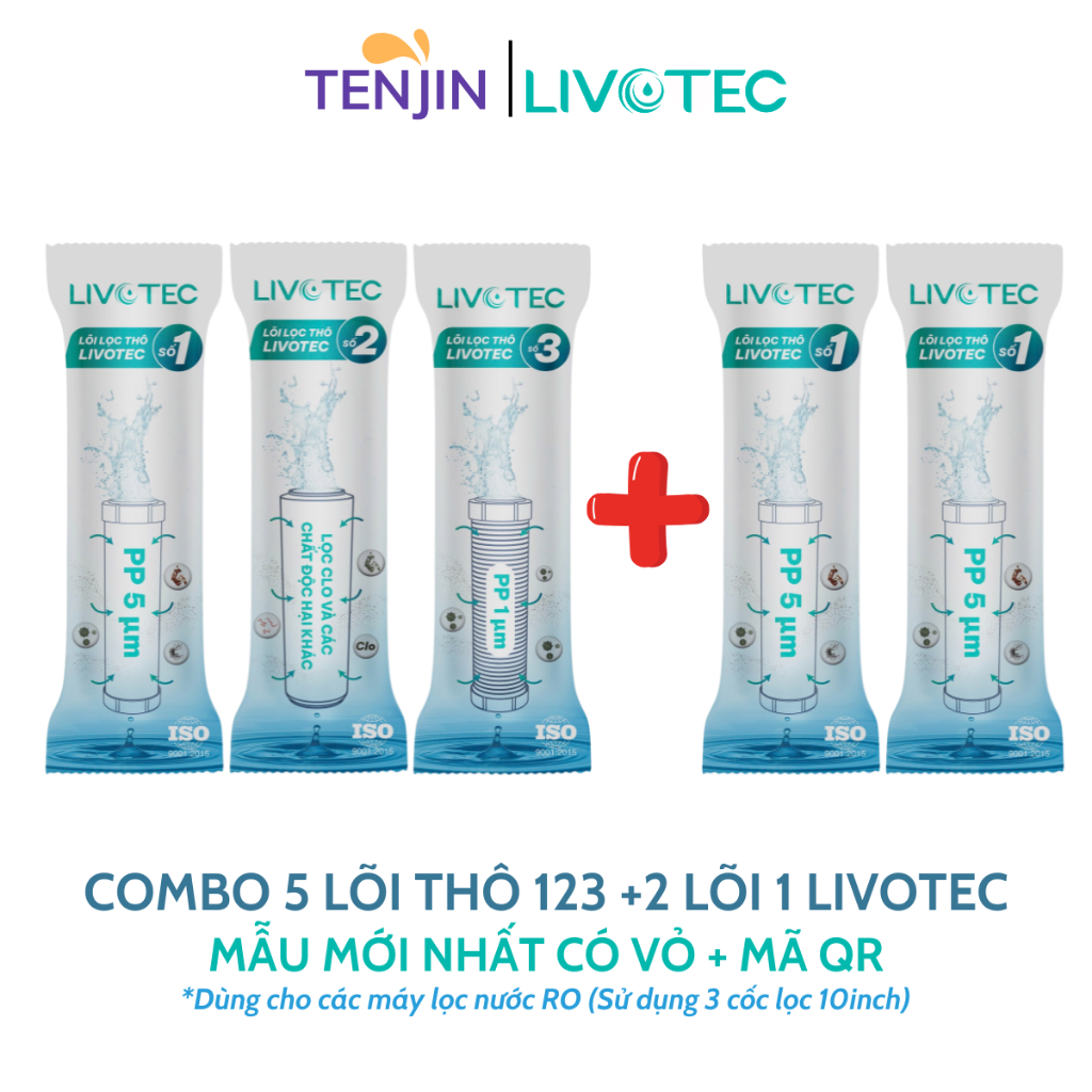 Combo Lõi Lọc Nước 123 Karofi Livotec (Thêm 1 Đến 2 Lõi Số 1) Có Serial Chính Hãng Thay Thế Được Cho Cốc Lọc 10Inch