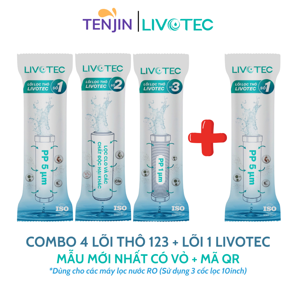 Combo Lõi Lọc Nước 123 Karofi Livotec (Thêm 1 Đến 2 Lõi Số 1) Có Serial Chính Hãng Thay Thế Được Cho Cốc Lọc 10Inch