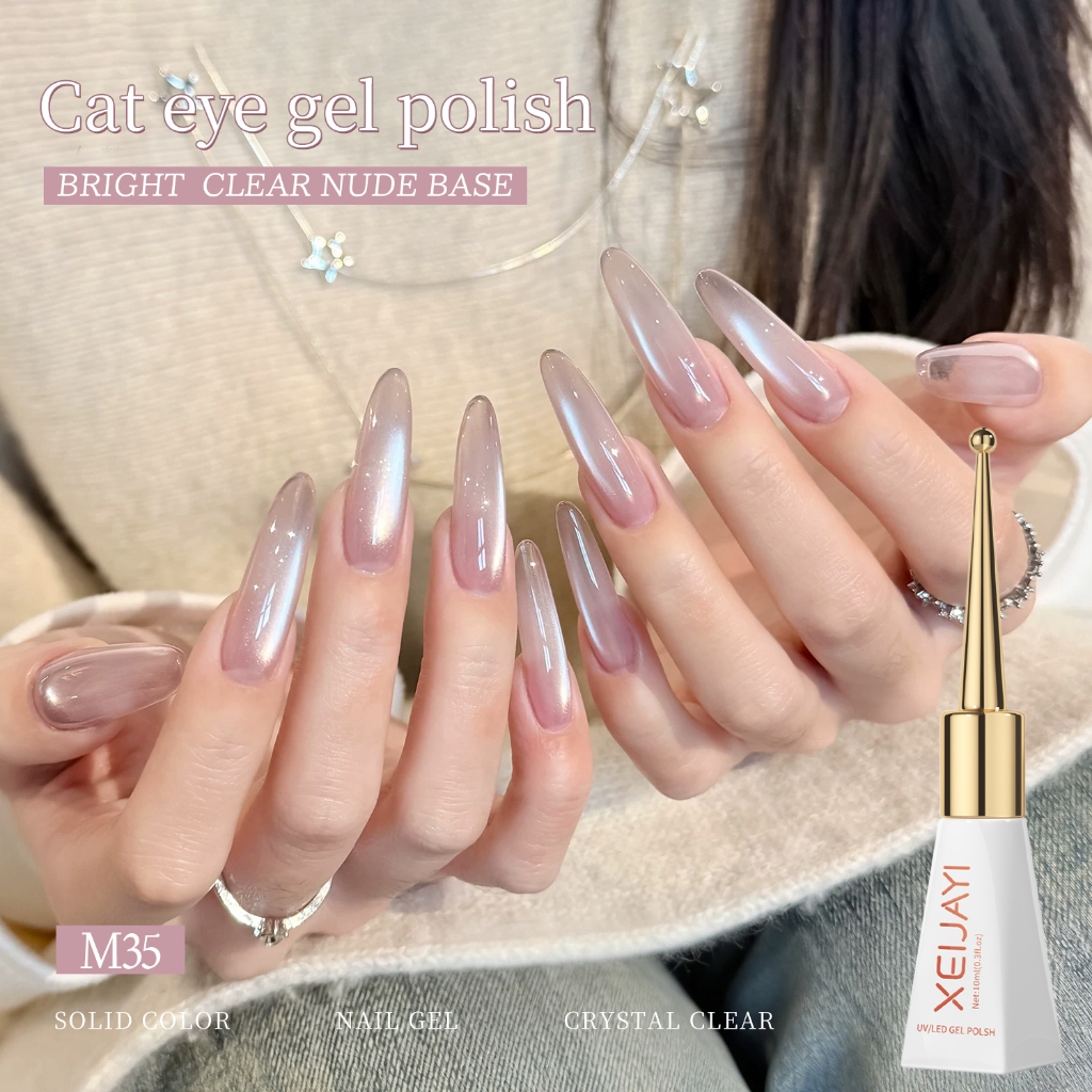 XEIJAYI 10ml - Trà sữa Nude Powder Cat's Eye Gel Sơn móng tay, bóng lâu, phù hợp với tiệm làm móng và mọi tông màu da.