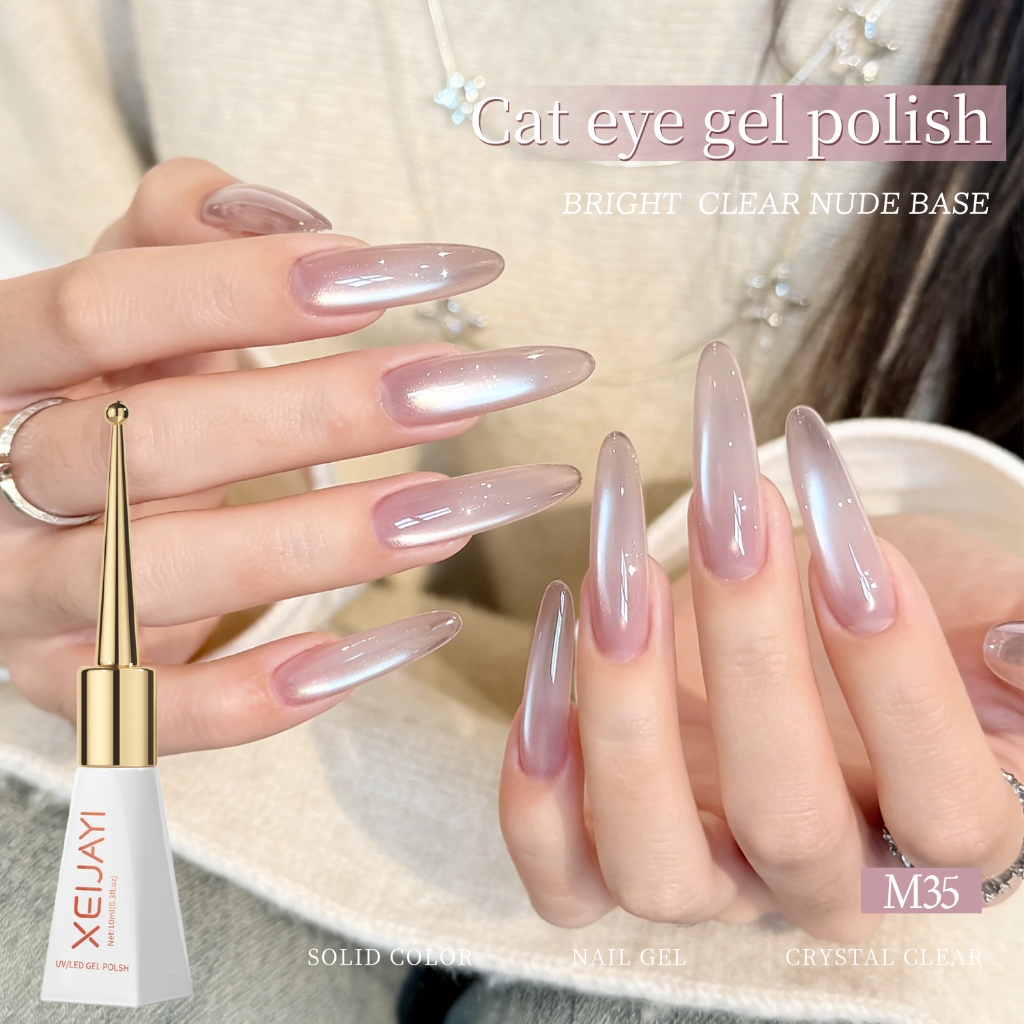 XEIJAYI 10ml - Trà sữa Nude Powder Cat's Eye Gel Sơn móng tay, bóng lâu, phù hợp với tiệm làm móng và mọi tông màu da.